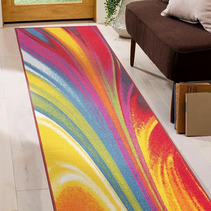 Rugshop Waves Non-Slip Contemporary Modern Runner Rug Multi 2' x 7' | Rectangular, Size 2' X 7', Living Room, Bedroom, Dining Room, Home Office, Kitchen, Entryway, Hallway, Nursery, Kids Room