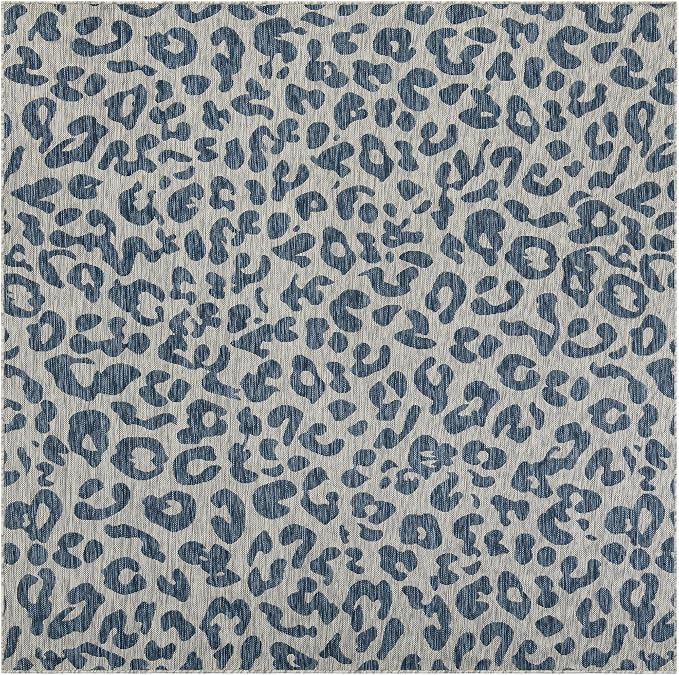 Unique Loom Outdoor Safari Collection Area Rug - Leopard (7' 10" Square Blue/Gray)