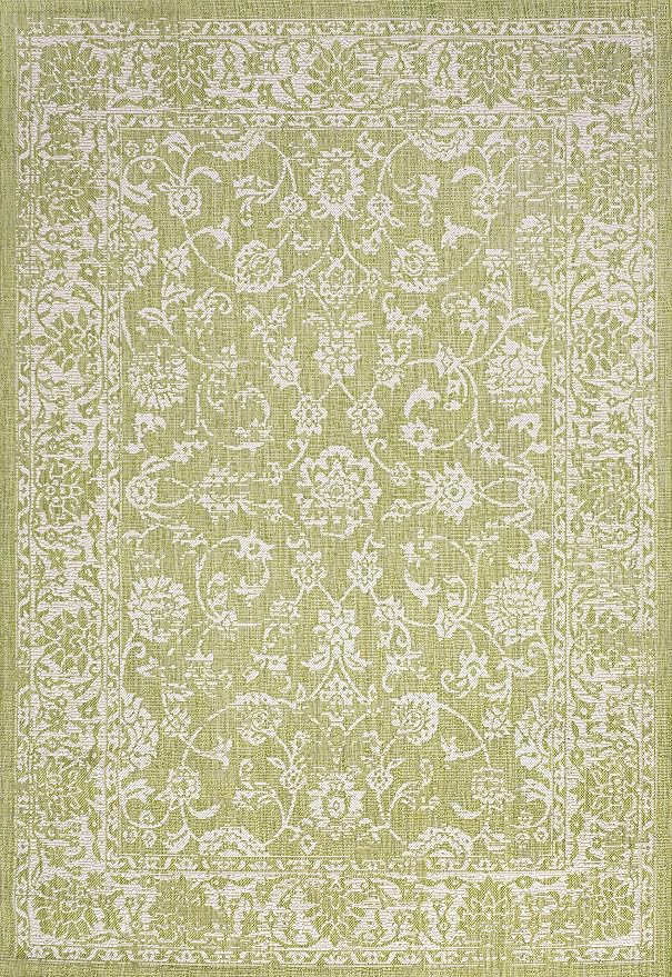 JONATHAN Y Weave Floral Indoor Outdoor Area Rug 8X10 Green/Cream, Tela Bohemian Textured for Backyard, Patio, Porch, Easy-Cleaning, High Traffic, Pet-Friendly, Non-Shedding (SMB100D-8)