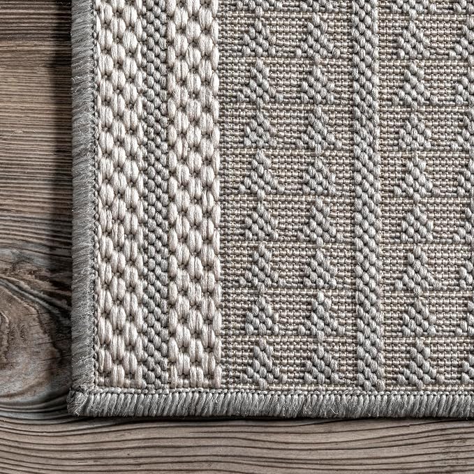 Nuloom Ranya Light Grey/Ivory, 2' x 8', Tribal Geometric, Soft and Cozy, High Traffic, Stain Resistant, Easy Clean, Durable Area Rug for Indoor/Outdoor Patio, Deck, Porch, Garden, Courtyard