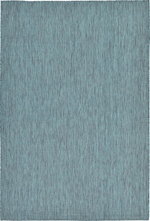 Unique Loom Collection Casual Transitional Solid Heathered Indoor/Outdoor Flatweave Area Rug (6' 1" x 9' Rectangle, Teal/Navy Blue)
