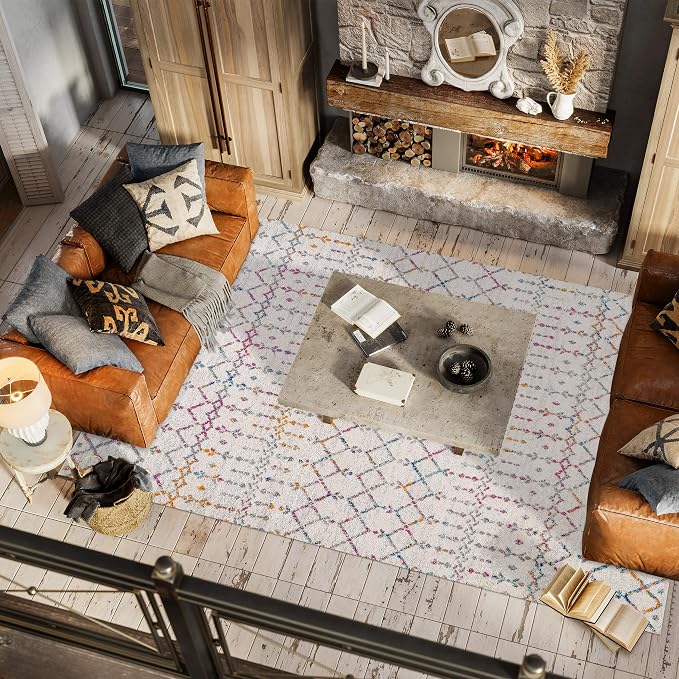 JONATHAN Y Boho Vintage Diamond Ivory/Multi Indoor Area Rug 8X10 ft, Moroccan Hype for Living Room, Bedroom, Kitchen, Office, Easy-Cleaning, High Traffic, Pet-Friendly, Non-Shedding (MOH101E-8)