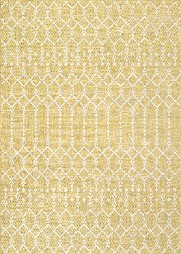 JONATHAN Y Moroccan Geometric Indoor Outdoor Area Rug 9X12 Yellow/Cream, Ourika Textured Weave for Backyard, Patio, Porch, Easy-Cleaning, High Traffic, Pet-Friendly, Non-Shedding (SMB108G-9)