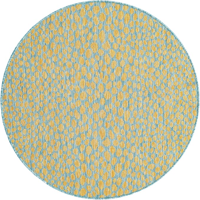 Unique Loom Jill Zarin Jill Zarin Outdoor Collection Area Rug - Cape Town (3' 3" Round, Yellow and Aqua/Light Blue)