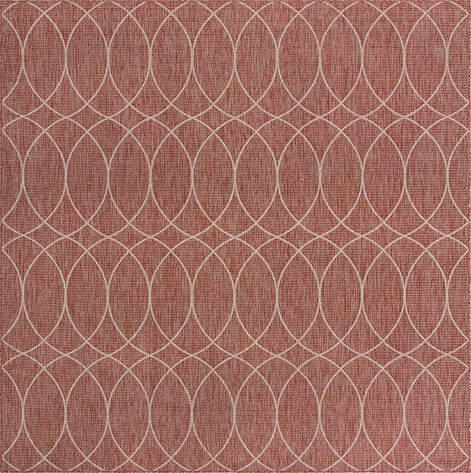 Unique Loom Outdoor Trellis Collection Area Rug - Gitter (10' Square, Rust Red/ Ivory)