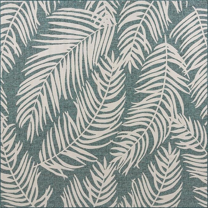 Unique Loom Outdoor Botanical Collection Area Rug - Palm (10' 8" Square, Teal/ Ivory)