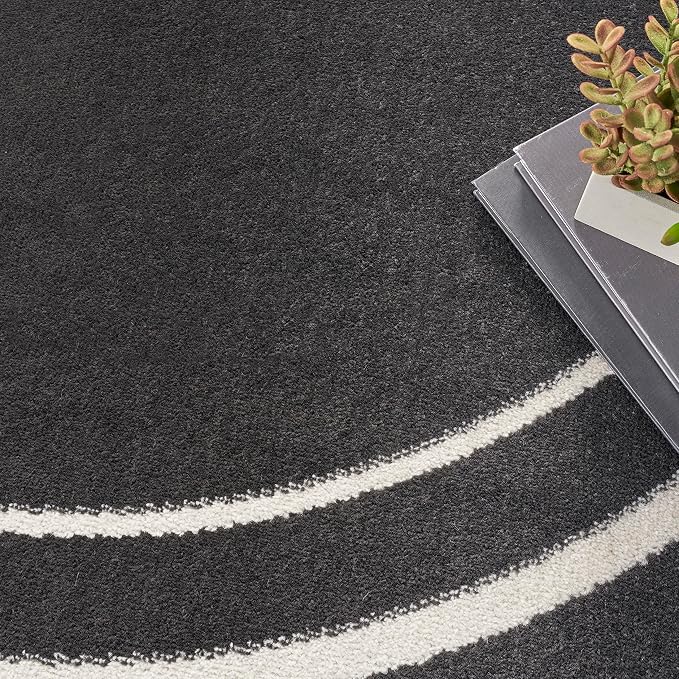 Nourison Home Nourison Essentials Black Ivory 4' x Round Area Rug - Easy Clean, Non Shedding, Bed Room, Living Room, Dining Room, Kitchen (4' x Round)