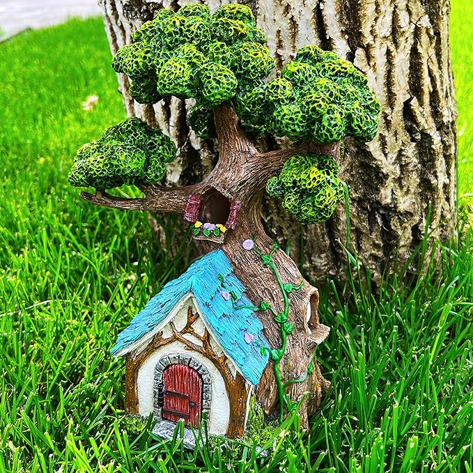 Mood Lab Fairy Garden Figurines - Tree House (8.5" H) - Miniature Decorative House - Outdoor & Indoor Garden Decor
