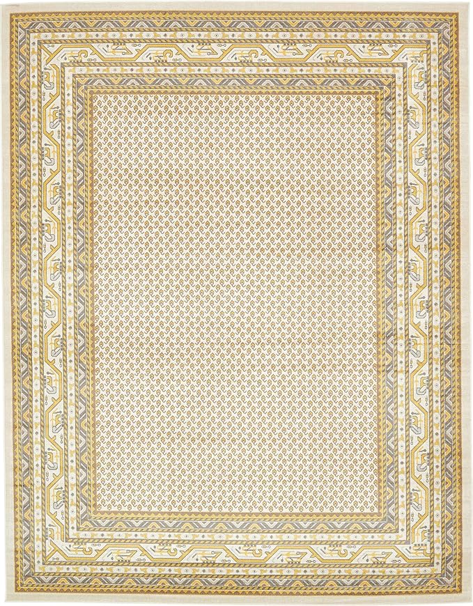 Unique Loom Williamsburg Collection Traditional Border with Dotted Center Area Rug, Rectangular 10' 0" x 13' 0", Beige/Yellow