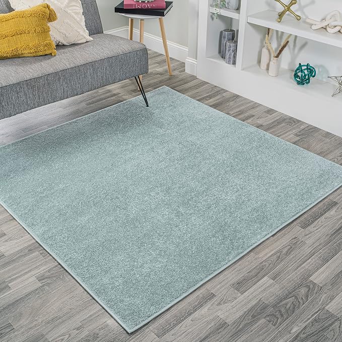 JONATHAN Y Haze Solid Low-Pile Aqua Blue 7x7 Square Indoor Area Rug, Coastal,Bohemian,Minimalist,Classic, Easy-Cleaning for Living Room,Bedroom,Kitchen,Pet Friendly,Non-Shedding (SEU100S-7SQ)