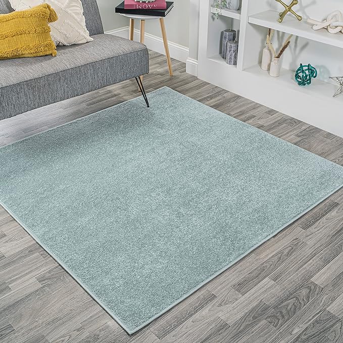 JONATHAN Y Haze Solid Low-Pile Aqua Blue 9x9 Square Indoor Area Rug, Coastal,Bohemian,Minimalist,Classic, Easy-Cleaning for Living Room,Bedroom,Kitchen,Pet Friendly,Non-Shedding (SEU100S-9SQ)
