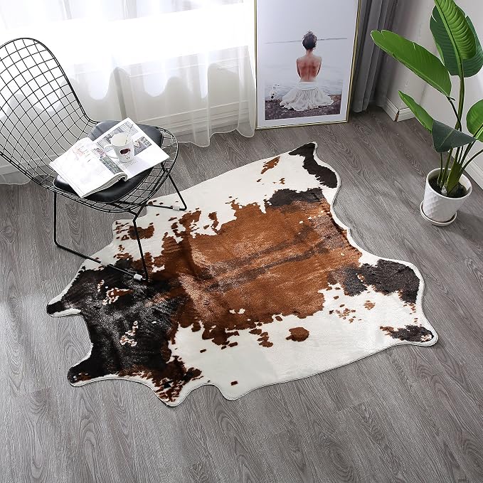 townssilk Cow Print Rug 4.1x4.5 Feet Faux Cow Hide Rug Animal Printed Area Rug Carpet for Home