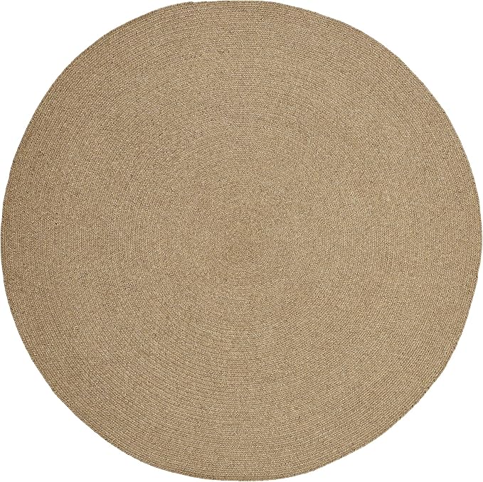 Superior Indoor/Outdoor Area Rug, Reversible Braided Floor Decor for Living Room, Kitchen, Patio, Front Porch, Modern Boho Farmhouse Rugs, Hardwood, Bedroom Accessories, 4' Round, Latte