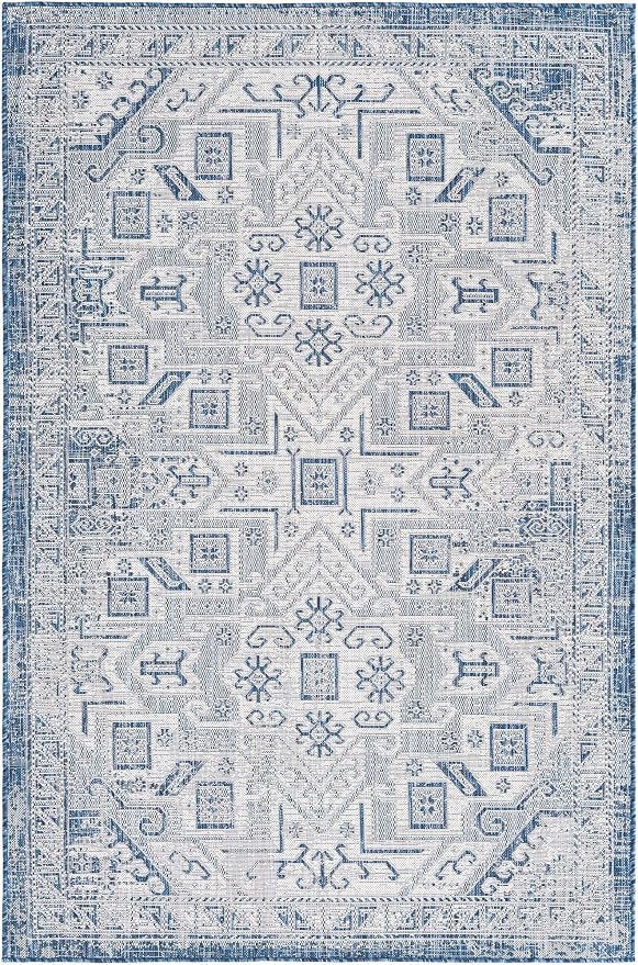 Unique Loom Outdoor Aztec Collection Area Rug - Coba (5' 3" x 7' 10" Rectangle, Blue/ Ivory)