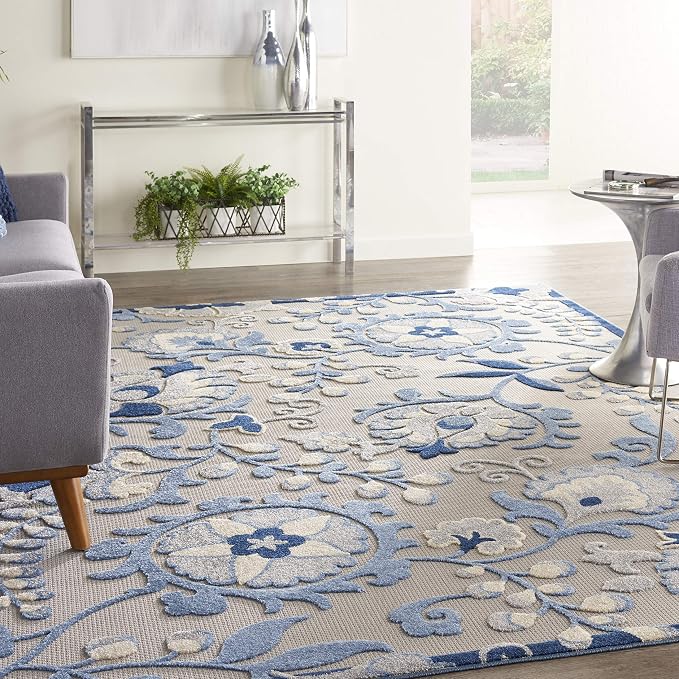 Nourison Home Aloha Blue Grey 7' x 10' Area Rug - Easy Clean, Non Shedding, Bed Room, Living Room, Dining Room, Kitchen (7' x 10')