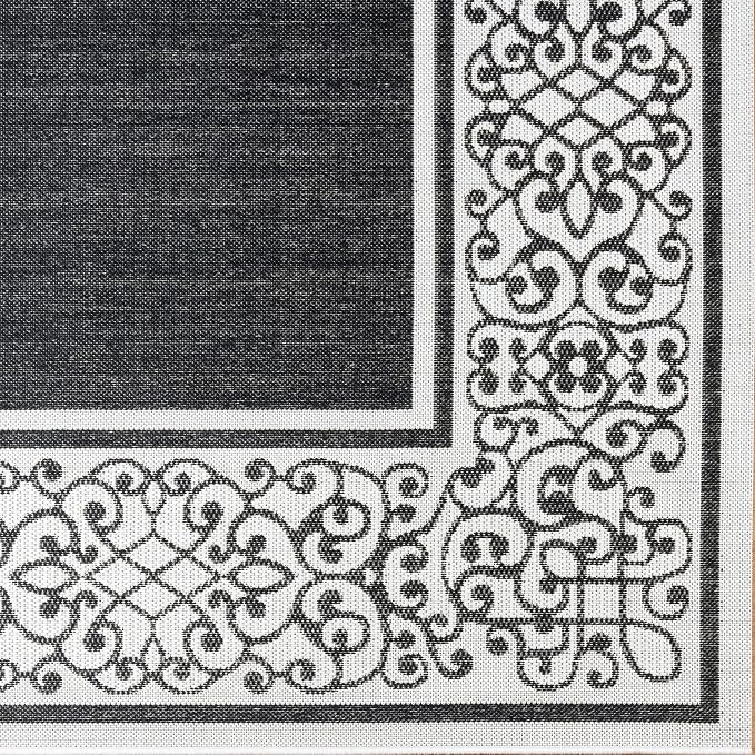 Gertmenian Indoor/Outdoor Flatweave Area Rug - 5x7 Standard, Stain & UV Resistant, Ideal For Deck, Patio, Poolside, Mudroom - Abstract Border, Dark Grey White, 22946