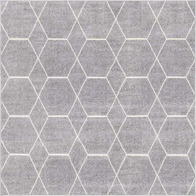 Unique Loom Trellis Frieze Collection Area Rug - Geometric (7' 10" Square, Light Gray/ Ivory)