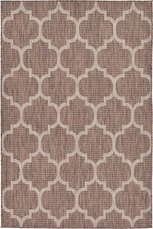 Unique Loom Outdoor Trellis Collection Area Rug (4' 1" x 6' 1" Rectangle, Brown/ Ivory)