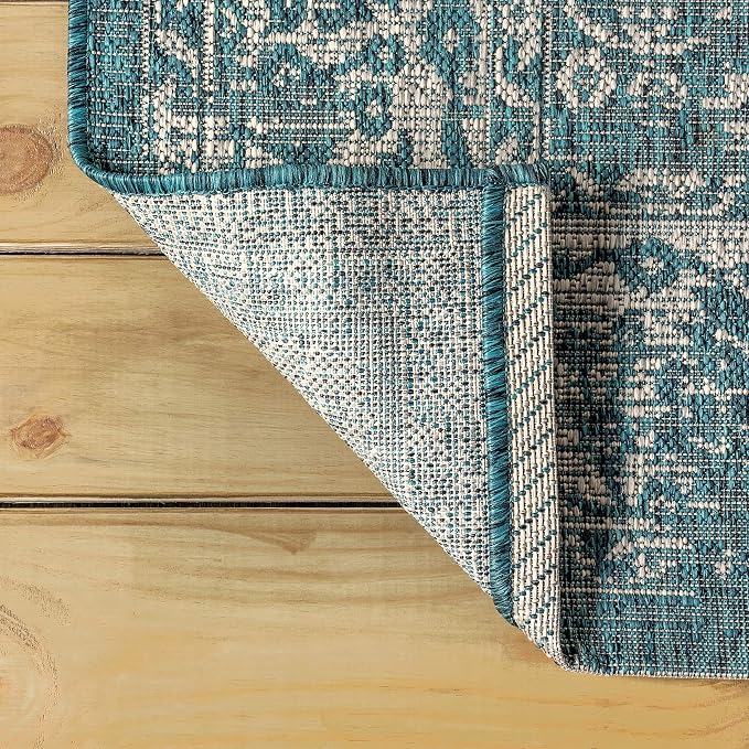 JONATHAN Y Weave Floral Indoor Outdoor Round Area Rug 6 Ft Teal/Gray, Tela Bohemian Textured for Backyard, Patio, Porch, Easy-Cleaning, High Traffic, Pet-Friendly, Non-Shedding (SMB100C-6R)
