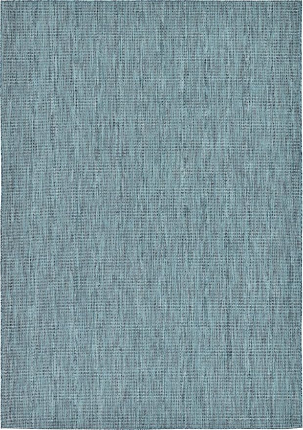 Unique Loom Collection Casual Transitional Solid Heathered Indoor/Outdoor Flatweave Area Rug (7' 1" x 10' Rectangle, Teal/Navy Blue)