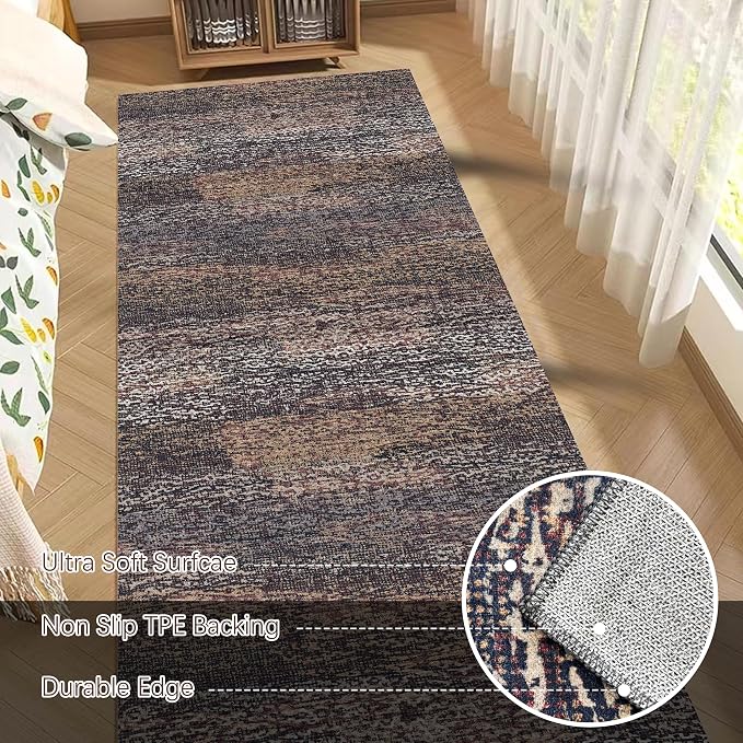 Washable Area Rug - 1/6 Thick - Stain & Water Resistant Non-Slip - Resistant Rug for Living Room, Bedroom, Nursery, Pet & Child Friendly, Vintage Charm Area Rugs (Rust, 2'6'' x 8')