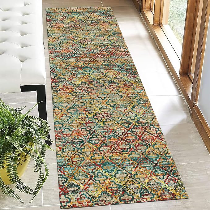 Washable Area Rugs, 2'6'' x 8' - 1/6 Thick - Stain & Water Resistant Non-Slip - Perfect Resistant Rug for Living Room, Bedroom, Nursery, Pet & Child Friendly, Vibrant Colors Rugs, Multicolor