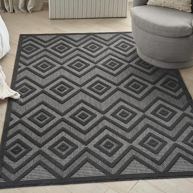 Nourison Home Versatile Charcoal Black 5' x 7' Area Rug - Easy Clean, Non Shedding, Bed Room, Living Room, Dining Room, Kitchen (5' x 7')