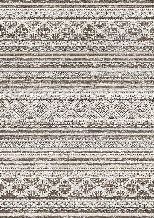 Washable Area Rugs 5' x 7' - 1/6 Thick - Moroccan-Inspired -Stain & Water Resistant Non-Slip - Resistant Rug for Living Room, Bedroom, Nursery, Pet & Child Friendly (Brown)