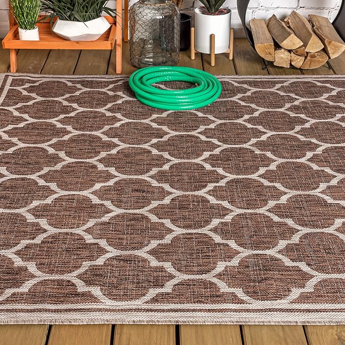 JONATHAN Y Moroccan Trellis Indoor Outdoor Area Rug 5X8 Espresso/Taupe, Trebol Textured Weave for Backyard, Patio, Porch, Easy-Cleaning, High Traffic, Pet-Friendly, Non-Shedding (SMB109B-5)