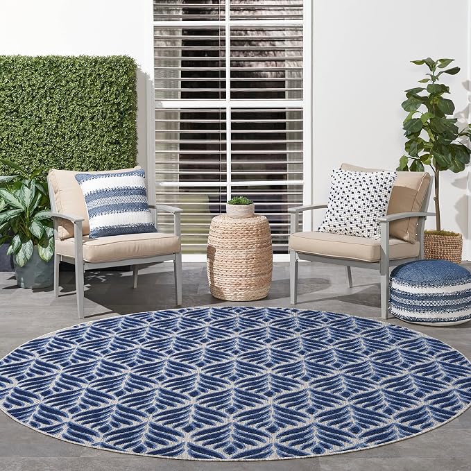 Nourison Home Aloha Blue 7'10" x Round Area Rug - Easy Clean, Non Shedding, Bed Room, Living Room, Dining Room, Kitchen (8' x Round)