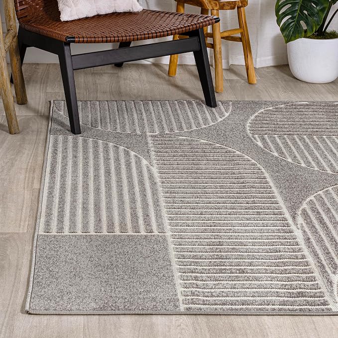 JONATHAN Y Nordby High-Low Arch Striped Gray/Cream Indoor/Outdoor Area Rug, 8x10, Contemporary,Bohemian, Transitional for Bedroom,Kitchen,Living Room,Non Shedding (SCN104C-8)