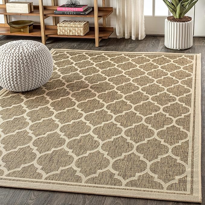 JONATHAN Y Moroccan Trellis Indoor Outdoor Area Rug 6X9 Brown/Beige, Trebol Textured Weave for Backyard, Patio, Porch, Easy-Cleaning, High Traffic, Pet-Friendly, Non-Shedding (SMB109A-6)