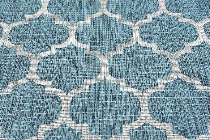 Unique Loom Outdoor Trellis Collection Area Rug (6' 1" x 9' Rectangle, Teal/ Gray)