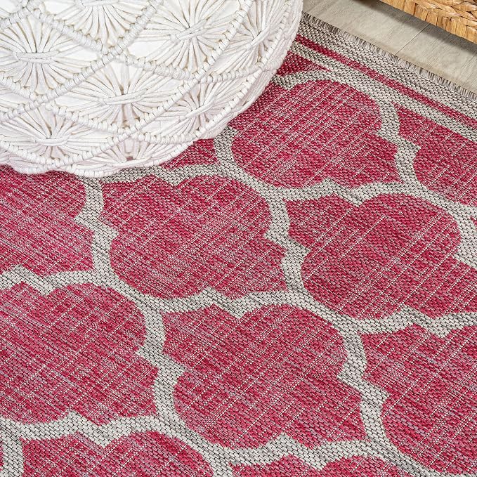 JONATHAN Y Moroccan Trellis Indoor Outdoor Runner Rug 2X10 Fuchsia/Light Gray, Trebol Textured Weave for Backyard, Patio, Porch, Easy-Cleaning, High Traffic, Pet-Friendly, Non-Shedding (SMB109H-210)
