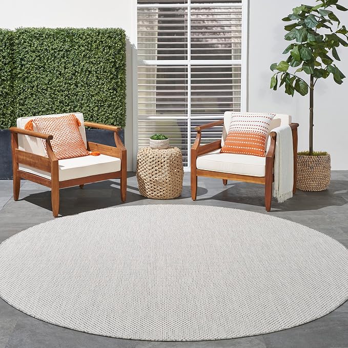 Nourison Home Courtyard Ivory Silver 8' x Round Area Rug - Easy Clean, Non Shedding, Bed Room, Living Room, Dining Room, Kitchen (8' x Round)