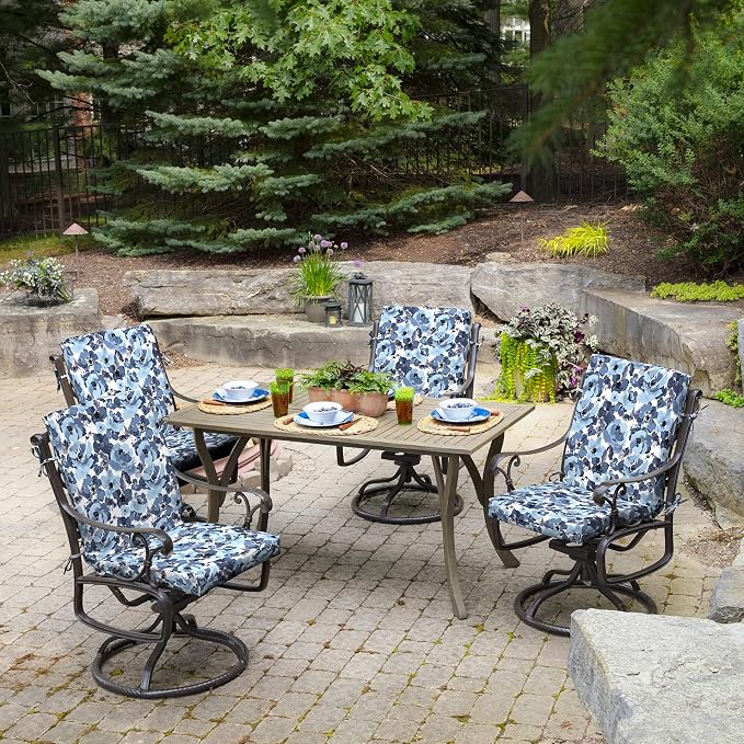 Arden Patio Dining Outdoor Chair Cushions, 20x44, Rain-Proof Seat Pad, Fade-Resistant Outdoor Cushion Blue Garden Floral