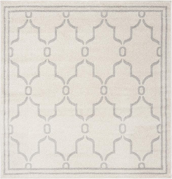 SAFAVIEH Amherst Collection Area Rug - 5' Square, Ivory & Light Grey, Trellis Design, Non-Shedding & Easy Care, Ideal for High Traffic Areas in Living Room, Bedroom (AMT414E)
