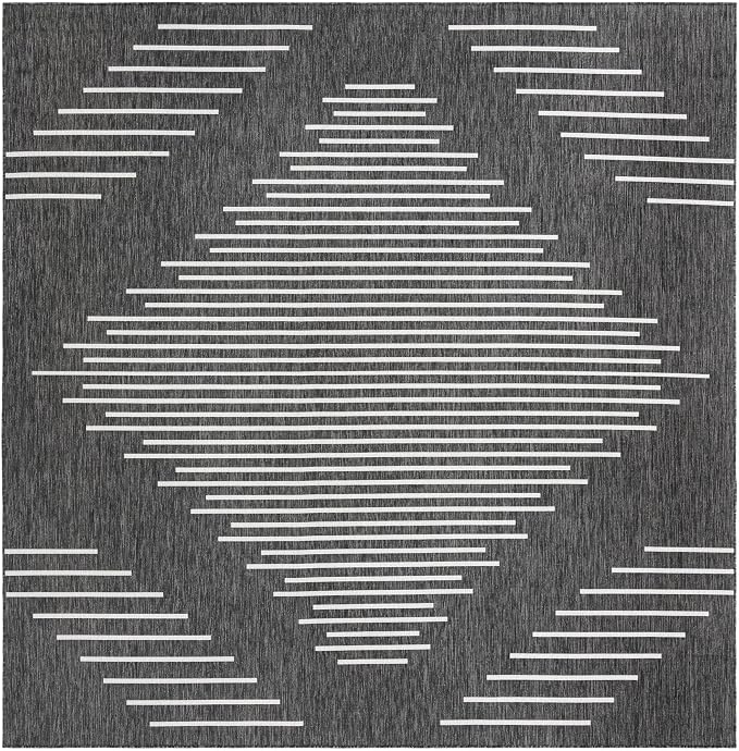 Unique Loom Outdoor Modern Collection Area Rug - Tambor (10' 8" Square, Charcoal Gray/ Ivory)