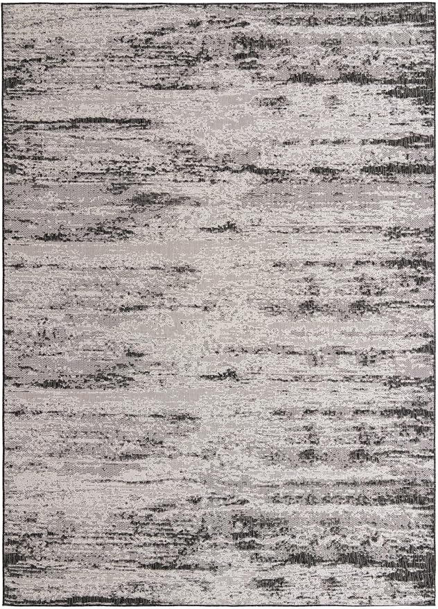 Unique Loom Outdoor Modern Collection Area Rug - Cartago (10' x 14' 1" Rectangle, Charcoal/ Ivory)