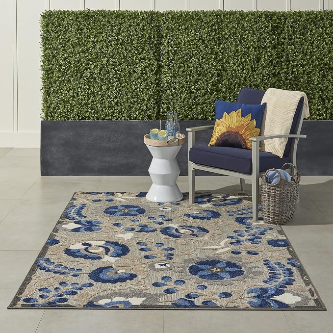Nourison Home Aloha Natural Blue 3'6" x 5'6" Area Rug - Easy Clean, Non Shedding, Bed Room, Living Room, Dining Room, Kitchen (4' x 6')