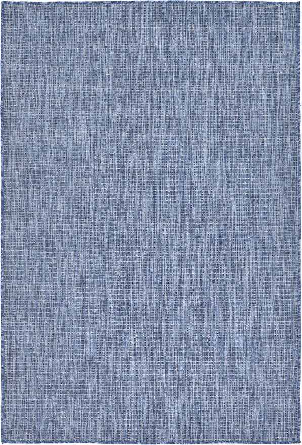 Unique Loom Collection Casual Transitional Solid Heathered Indoor/Outdoor Flatweave Area Rug (4' 1" x 6' 1" Rectangle, Blue/Navy Blue)