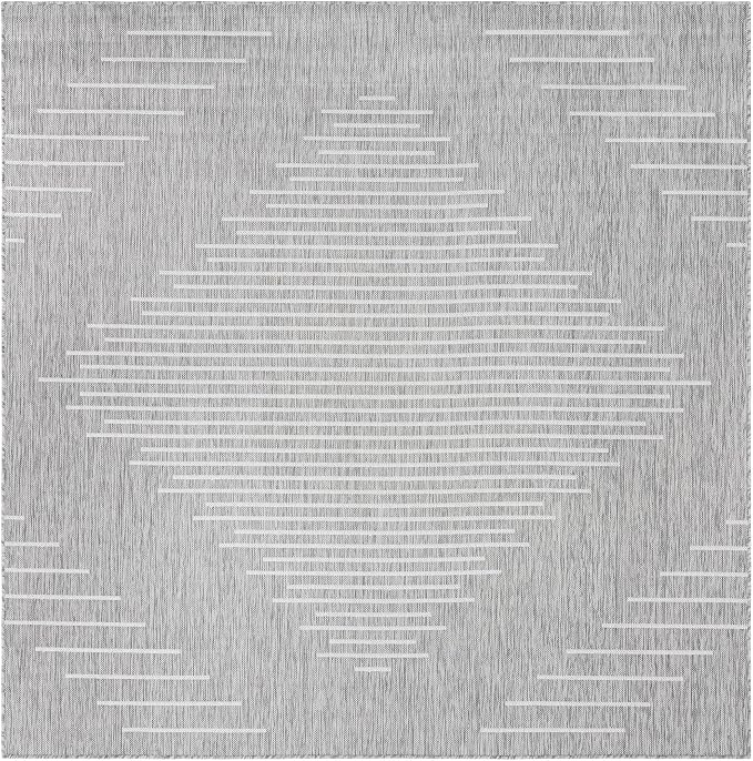 Unique Loom Outdoor Modern Collection Area Rug - Tambor (7' 10" Square Gray/Ivory)