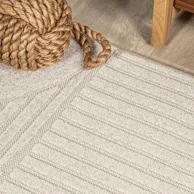 JONATHAN Y Nordby High-Low Arch Striped Ivory/Cream Indoor/Outdoor Area Rug, 3x5, Modern, Contemporary, Geometric, Bohemian, Bedroom, Kitchen,Living Room, Non Shedding (SCN104B-3)