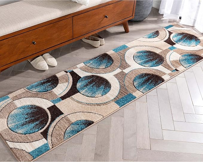 Well Woven Ruby Geometric 2x7 Runner Blue & Grey Vibrant Modern Contemporary Hand Carved Sunburst Design Perfect for Hallways & Entryways Plush Easy-Care Easy-to-Clean