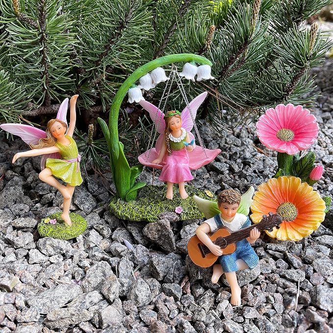 Mood Lab Fairy Garden Figurines - Dancing Swing Set (5 pcs) - Miniature Decorative Statues & Accessories - Outdoor & Indoor Garden Decor