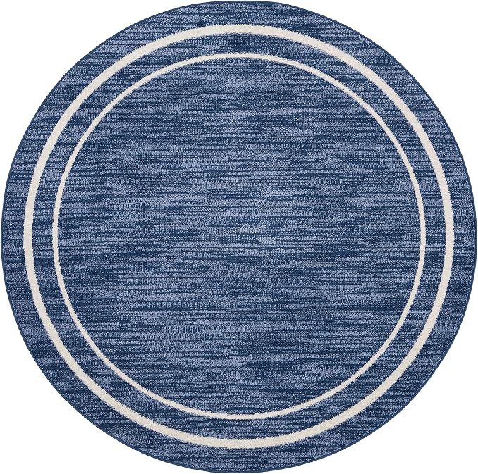 Nourison Home Nourison Essentials Navy/Ivory 4' x Round Area Rug - Easy Clean, Non Shedding, Bed Room, Living Room, Dining Room, Kitchen (4' x Round)