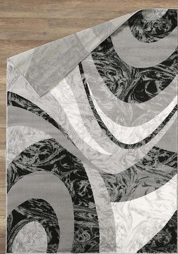 Yafa Home Fashion Modern Contemporary Swirls Design Area Rug, Luxurious, Elegant, and Fashionable Area Rug (Black/Grey, 5 ft X 7 ft)