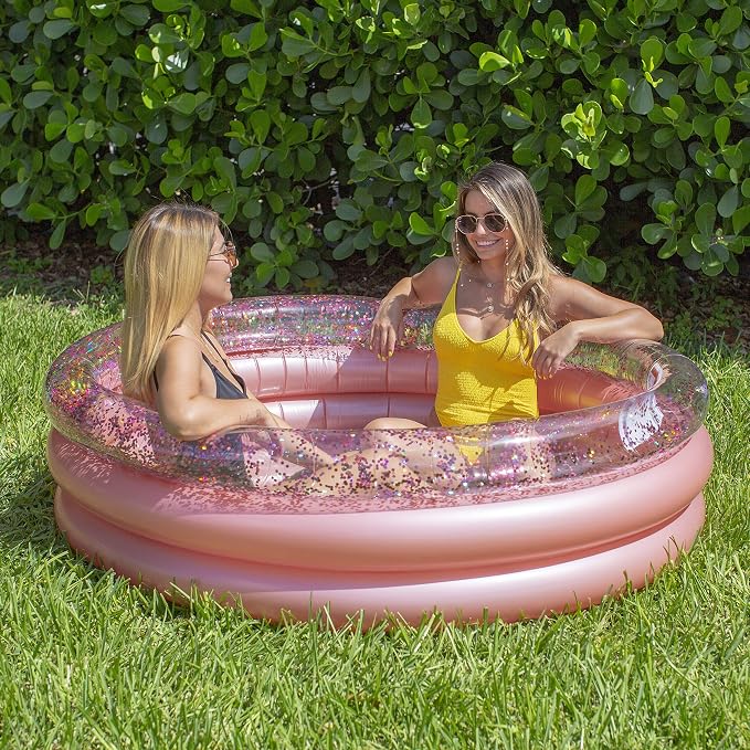 PoolCandy Rose Gold Glitter Inflatable Sunning Pool – 5-Foot Round Adult Lounge Pool for 2–3 Adults, Glam Backyard Patio Splash Tub | Fits 2-3 Adults - Glam Backyard Patio Splash Tub