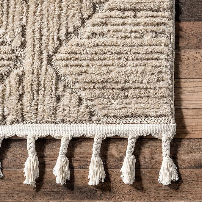 nuLOOM Kerry Beige Geometric Power Loomed Area Rug, 4' x 6' | Nuloom Kerry Geometric 4' x 6' Area Rug for Living Room Bedroom Dining Room, Beige
