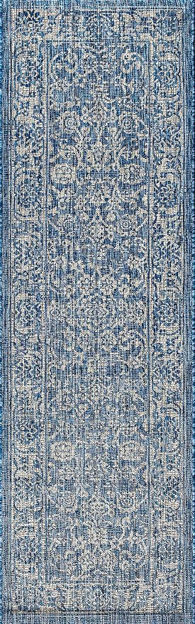 JONATHAN Y Weave Floral Indoor Outdoor Runner Rug 2X10 Navy/Gray, Tela Bohemian Textured for Backyard, Patio, Porch, Easy-Cleaning, High Traffic, Pet-Friendly, Non-Shedding (SMB100B-210)